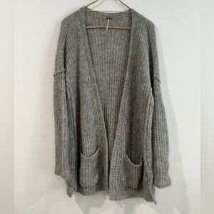 Free People Open Knit Sweater with Pockets, Grey Alpaca Blend, M